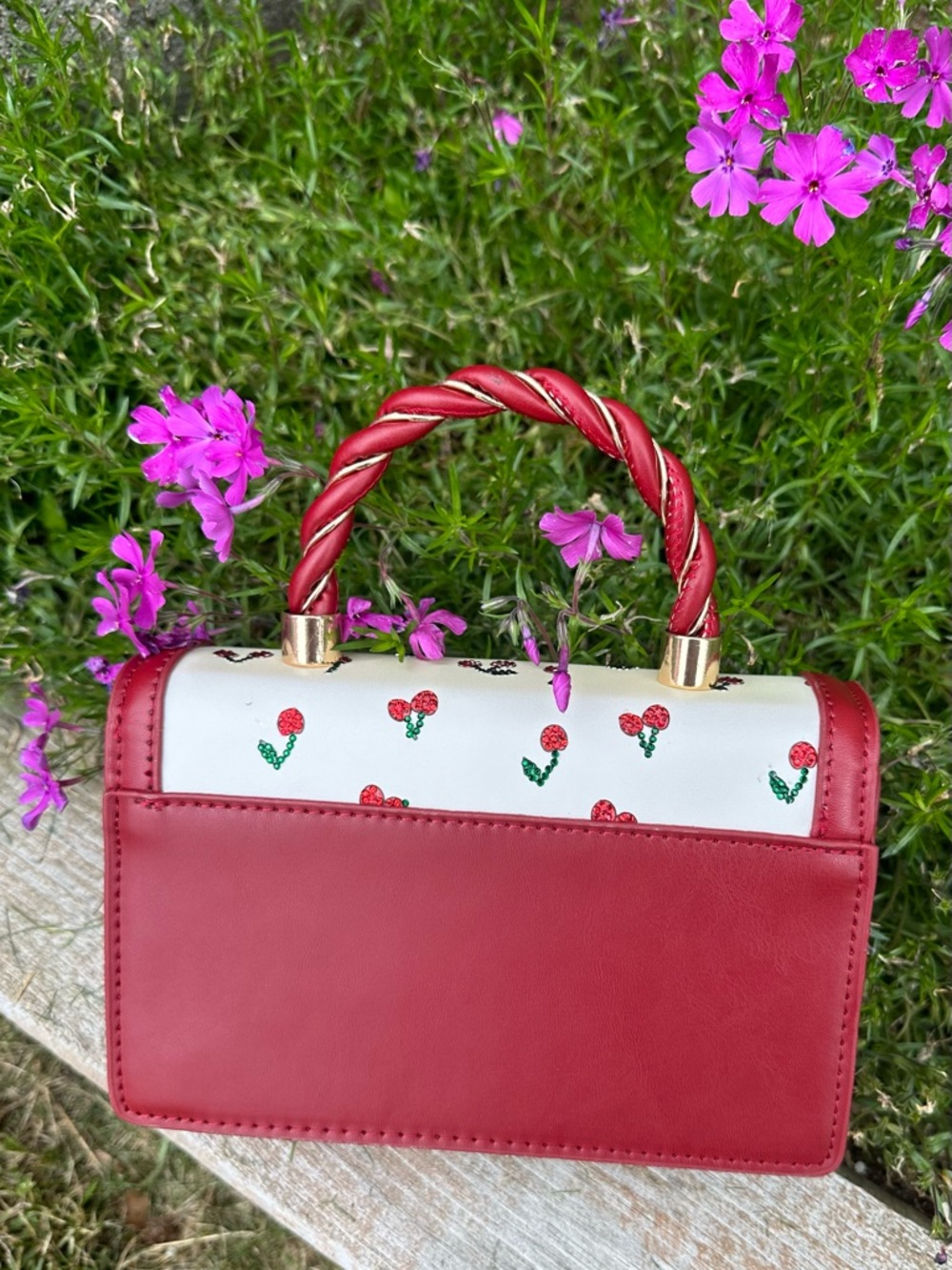 Red & White Cherry Top-Handle Rhinestone Purse - Picture 4 of 5